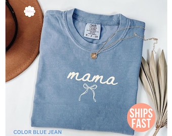Comfort Colors® Mama Bow Shirt, Coquette Bow Mama Shirt, Mama T-shirt, Mothers Day Gift, Bow Mama Shirt, New Mom Gift, Baby Shower Gifts