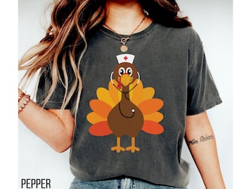 Nurse Turkey Shirt Comfort Colors®, Thanksgiving Nurse Shirt, Thankful Nurse Shirt, Funny Nurse T-shirt, Stethoscope Turkey Nurse Shirt Gift