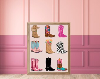 Pink Cowgirl Boots Wall Art, Preppy Cowgirl Boots Wall Art, Trendy Wester Print, Preppy Dorm Room, Western Wall Art, Howdy Rodeo Poster
