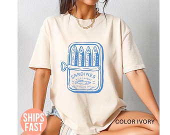 Comfort Colors® Sardines Shirt, Vintage Sardine Shirt, Coastal Aesthetic Shirt, Fish Shirt, Retro Graphic Tee, Summer Coastal Graphic Tshirt
