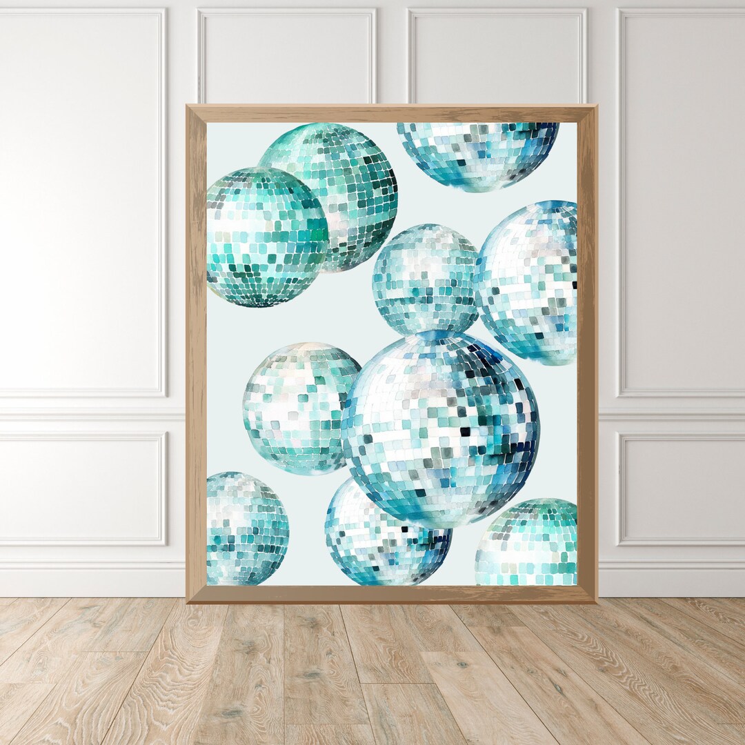 Retro Disco Ball Wall Art Printable Green Disco Ball Wall Art, Retro