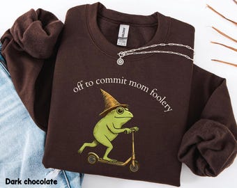 Off to Commit Mom Foolery Sweatshirt, Mama Frog Sweatshirt, Funny Frog On Scooter Crewneck, Funny Gift For Mom, Pregnancy Announcement Gift