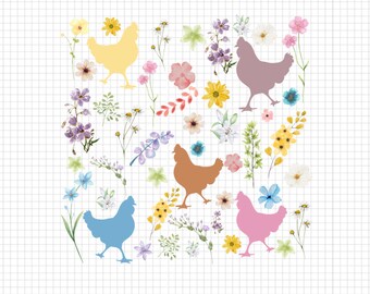 Blumenhuhn PNG Frühlinghuhn Sublimation, Wildblumen Huhn Png, Retro Huhn Png, Hemd Design, Huhn Dame, lustiges Huhn Png