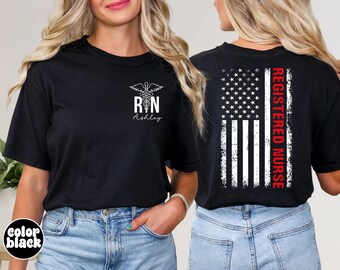 Camiseta personalizada de enfermera titulada, camiseta personalizada de enfermera, regalo para enfermera titulada, regalo de graduación de enfermera, camiseta con la bandera de enfermera, camiseta con la bandera de enfermera