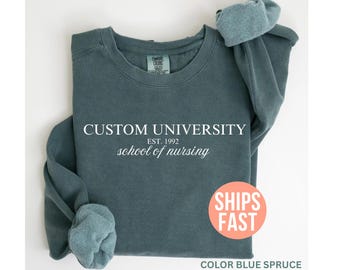 Comfort Colors® Custom University Sweatshirt,Custom School Sweatshirt, University Name Sweater, Nursing School Sweatshirt, College Crewneck