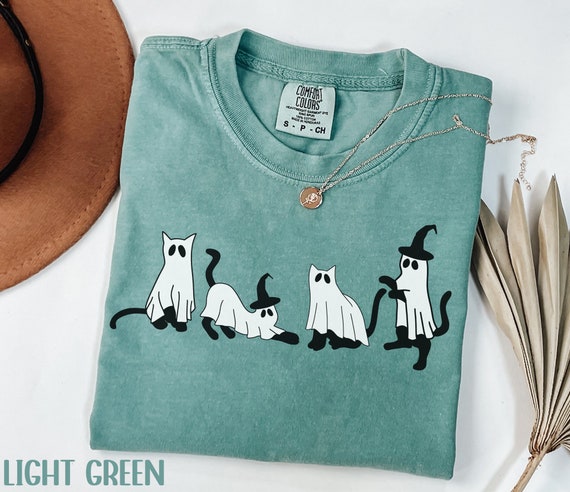 Halloween Ghost Cat Shirt Comfort Colors®, Halloween Black Cat T-shirt, Spooky Cat Shirt, Halloween Cat Tee, Spooky Ghost Cat Shirt Gift