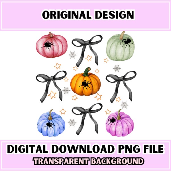 Cute Pumpkin Coquette With Bow PNG Digital Download Pumpkin with Ribbon Trendy Halloween Png, Holiday Spooky Season PNG, Printable Pumpkin