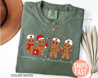 Camiseta navideña Comfort Colors® para el departamento de emergencias, camiseta navideña para urgencias, camiseta para el equipo de enfermería de urgencias, camiseta navideña para la sala de emergencias, regalo para enfermeras de urgencias