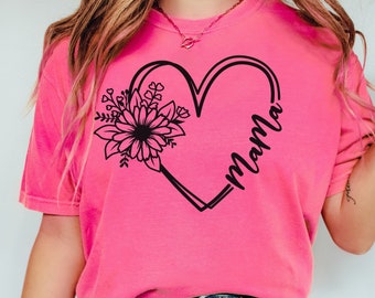 Cadeau chemise coeur maman, chemise fête des mères, t-shirt amour maman, chemise coeur fleur t-shirt fleurs sauvages chemise botanique, chemise jardinage cadeaux plantes