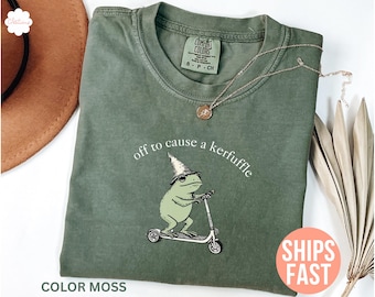 Comfort Colors® Off to Cause a Kerfuffle Frog Tshirt, Sarcastic Shirts, Adult Humor Shirt, Frog Meme Shirt, Mental Health Shirt, Funny Shirt