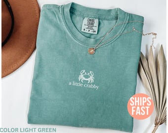 Comfort Colors® A little Crabby Shirt, Minimalist Beach  T-shirt, Funny Meme Shirt, Summer Aesthetic Shirt, Funny Beach Shirt, Coastal Shirt