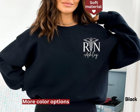 Custom Registered Nurse Sweatshirt, Personalized RN Pocket Sweatshirt, RN Sweatshirt, RN Graduate Gift, Registered Emergency Nurse Crewneck