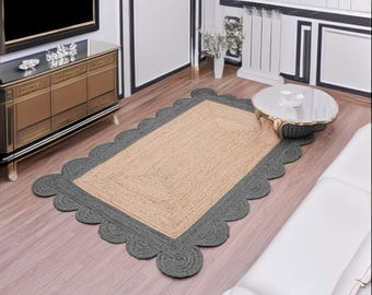 Alfombra de yute tejida a mano Alfombra de yute natural Alfombra trenzada Alfombra de yute bohemia Alfombra rectangular de yute Alfombra decorativa bohemia Alfombra de yute, alfombra cuadrada personalizada