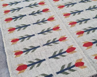 Alfombra Kilim de lana y yute tejida a mano – Alfombra geométrica boho, alfombra tribal vintage, decoración de suelo tejida a mano, pasillo de fibra natural