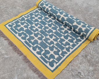 Handwoven Wool Jute Kilim Rug – Bohemian Geometric Area Rug, Tribal Vintage Carpet, Handmade Flatweave Floor Decor, Natural Fiber Runner