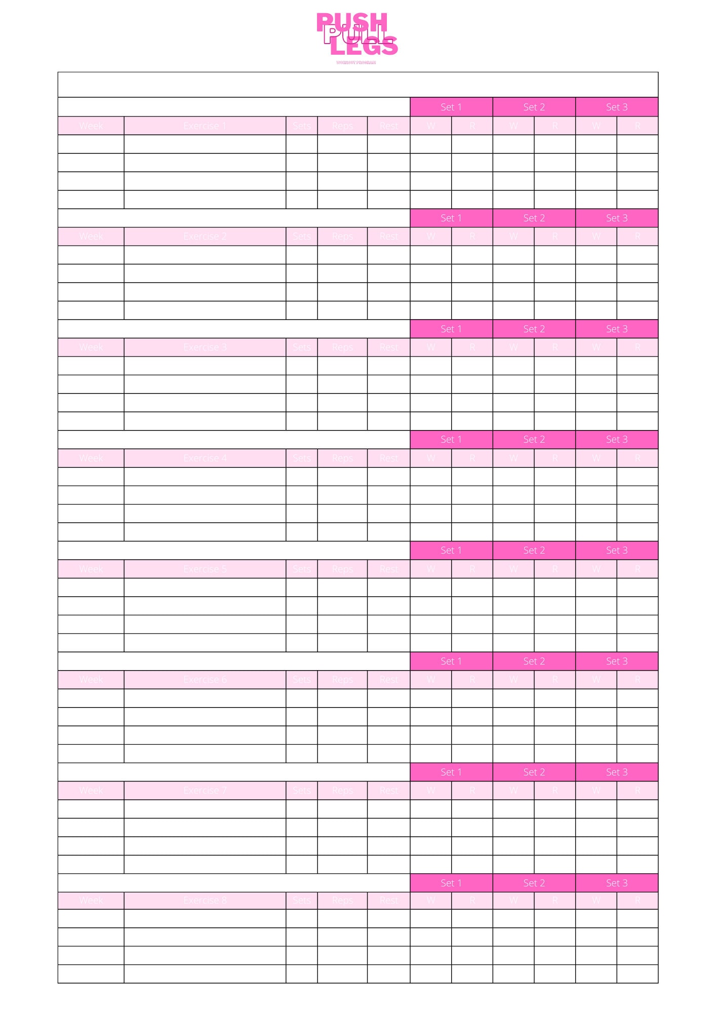 Push Pull Legs, Workout Program, Workout Plan, Workout Template