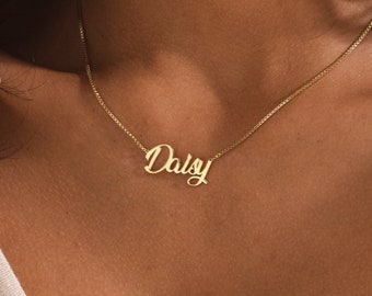 14K Gold Box Chain Name Necklace, Custom Name Plate Necklace, Personalized Name Jewelry - Personalized Gift for Her - Christmas Gift