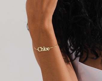 Gold benutzerdefinierte Namensarmband, personalisierte Armbänder für Frauen, zierliches Namensschild Armband, personalisiertes Geschenk für sie, benutzerdefinierte Geburtstagsgeschenk