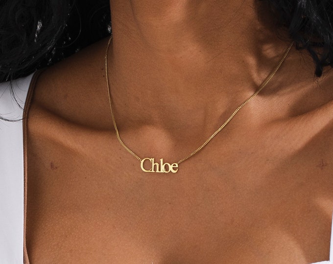 14K Gold Curb Chain Name Necklace, 14K Nameplate Necklace, Curb Chain Necklace, Cuban Link Chain, Custom Name Necklace, Personalized Jewelry