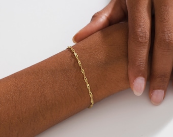 Dainty Gold Twist Chain Bracelet - Thin Rope Chain Bracelet - Twisted Chain Bracelet - Simple Gold Bracelet - Everyday Bracelet for Women