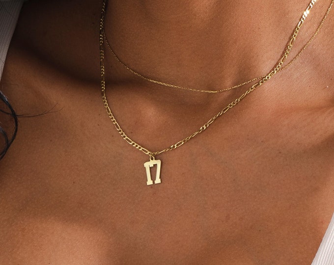 Custom Football Number Necklace, Gold Number Pendant, Basketball Necklace, Waterproof Necklace, Silver Number Necklace, Number 17 Necklace