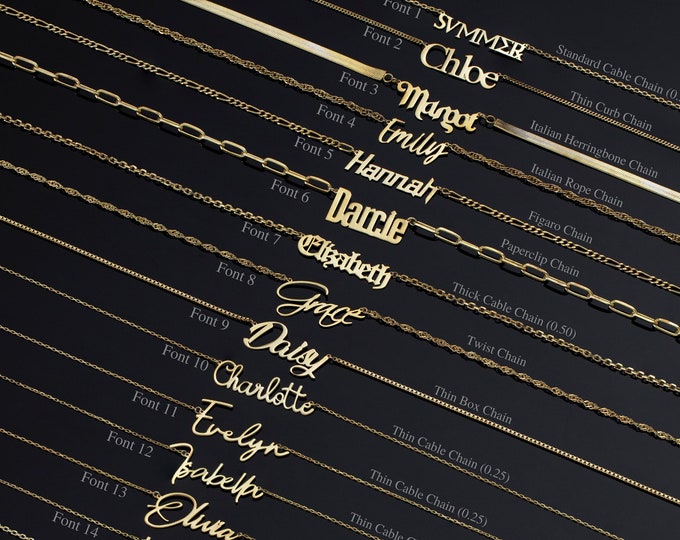 14K Gold Name Necklace, Custom Name Plate and Chain Necklace | Dainty Name Necklace, Personalized Gifts, Gift For Her, Gift For Mom