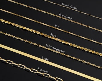 14k Gold Chain Necklace - Box Chain - Rope Chain - Paperclip Chain - Curby Chain - Twist Chain - Herringbone Chain - Chains for Women