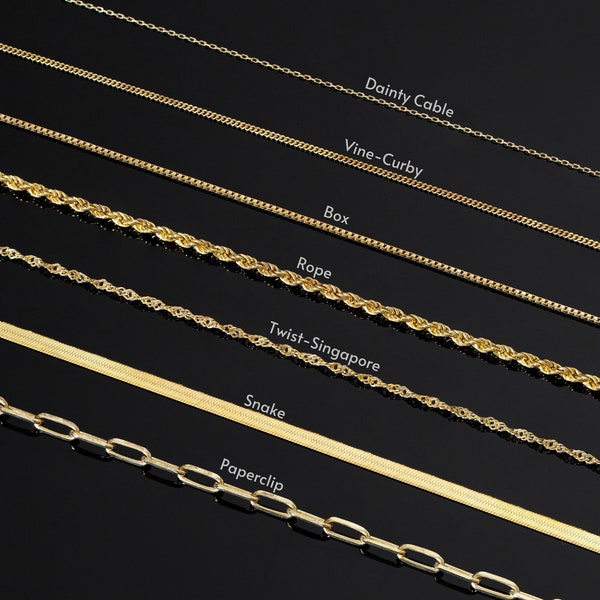 14k Gold Kette Halskette - Box Kette - Seil Kette - Büroklammer Kette - Curby Kette - Twist Kette - Fischgrät Kette - Ketten für Frauen