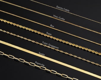 14k Gold Chain Necklace - Box Chain - Rope Chain - Paperclip Chain - Curby Chain - Twist Chain - Herringbone Chain - Chains for Women