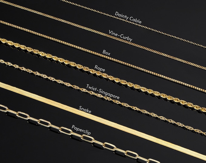 14k Gold Chain Necklace - Box Chain - Rope Chain - Paperclip Chain - Curby Chain - Twist Chain - Herringbone Chain - Chains for Women