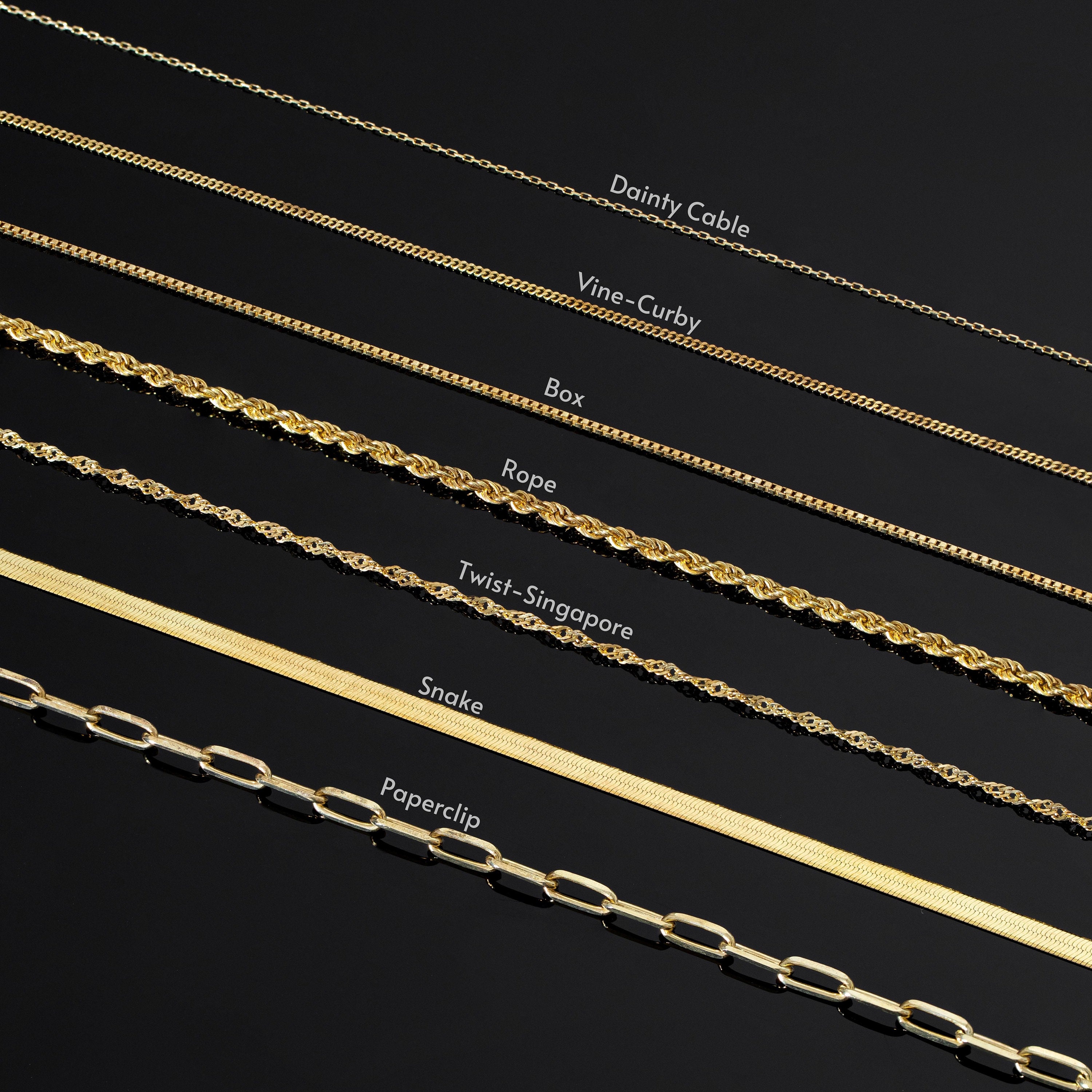 14k Gold Chain Necklace Box Chain Rope Chain Paperclip Chain Curby