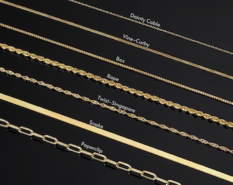 14k Gold Bracelet Chains - Paperclip, Box, Herringbone, Rope, Curb, Twist Chain Bracelets - Dainty Everyday Jewelry - Gift for Her