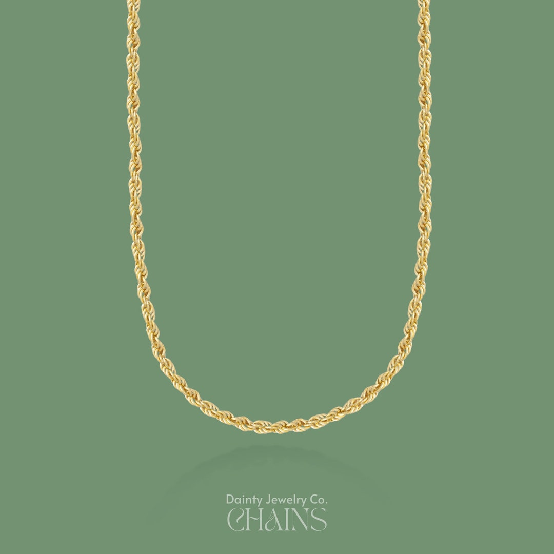 14K Gold Rope Chain Necklace 3mm Thick Silver Rope Chain Necklace