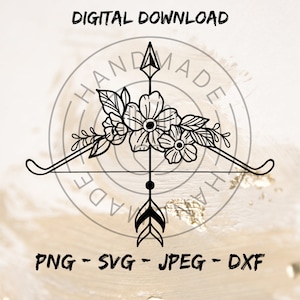 Plotterdatei Pfeil und Bogen  SVG JPG PNG digitaler Download handgezeichnet für dein Projekt floral Boho