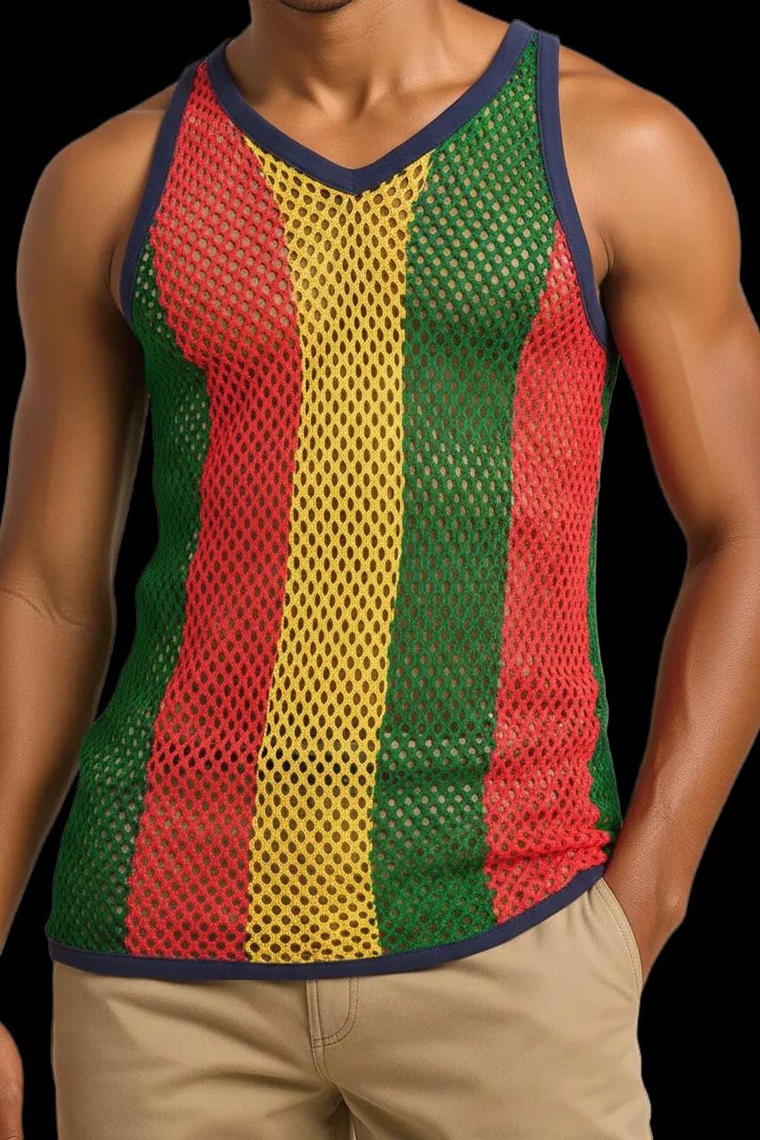 Fishnet Rasta Rasta String Vest Men Striped Fishnet Top and Mesh Gym Vests for Men Uk ...