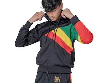 Rasta Hoodie with Reggae and Rasta colors. One Love Hoodies. Polyester Material