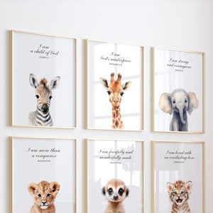 Christelijke kinderkamer kunst aan de muur, christelijke kinderkamer decor, set van 6, bijbelvers kinderdagverblijf, kinderdagverblijf schrift, christelijke kinderkamer print, christelijke baby