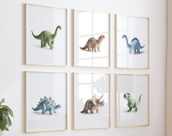 Dinosaur Decor, Dinosaur Prints, Set of 6, 3D Dinosaur Wall Art, Dinosaur Nursery, Boys Bedroom Decor, Nursery Decor Boy, Nursery Wall Art