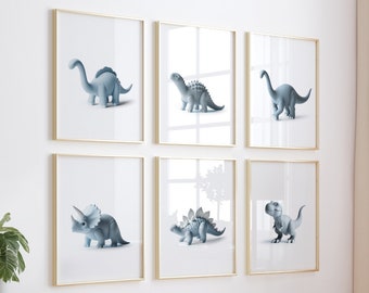 Dinosaur Decor, Dinosaur Prints, Set of 6, 3D Dinosaur Wall Art, Dinosaur Nursery, Boys Bedroom Decor, Nursery Decor Boy, Nursery Wall Art