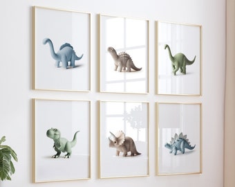 Dinosaur Decor, Dinosaur Prints, Set of 6, 3D Dinosaur Wall Art, Dinosaur Nursery, Boys Bedroom Decor, Nursery Decor Boy, Nursery Wall Art