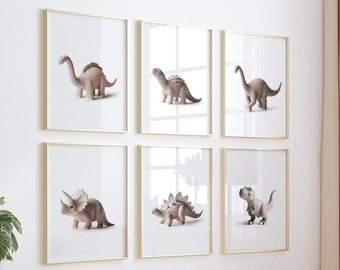 Dinosaur Decor, Dinosaur Prints, Set of 6, 3D Dinosaur Wall Art, Dinosaur Nursery, Boys Bedroom Decor, Nursery Decor Boy, Nursery Wall Art