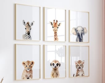 Safari Nursery Decor, Nursery Wall Art Printable Set of 6, Baby Animals Prints, Jungle Nursery Decor, Safari Nursery Prints, Neutral Nursery
