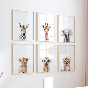 Decorazioni per la cameretta dei bambini in stile safari, set di 6 stampe da parete per la cameretta dei bambini, stampe di cuccioli, decorazioni per la cameretta dei bambini in stile giungla, stampe per la cameretta dei bambini in stile safari, cameretta dei bambini neutra