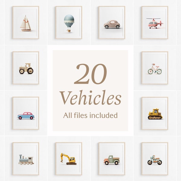 Láminas de vehículos para guardería: Juego de 20 láminas de transporte (descarga digital)