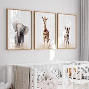 Safari Nursery Decor, Nursery Wall Art Printable Set of 3, Baby Animals Prints, Jungle Nursery Decor, Safari Nursery Prints, Neutral Nursery
