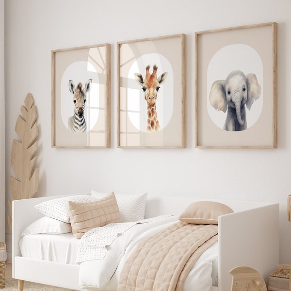 Nursery Wall Art Printable, Safari Nursery Decor, Set of 3, Jungle Safari Animals, Baby Animals Nursery, Nursery Animals, Nursery Prints