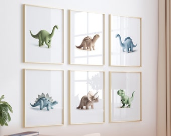 Dinosaur Decor, Dinosaur Prints, Set of 6, 3D Dinosaur Wall Art, Dinosaur Nursery, Boys Bedroom Decor, Nursery Decor Boy, Nursery Wall Art