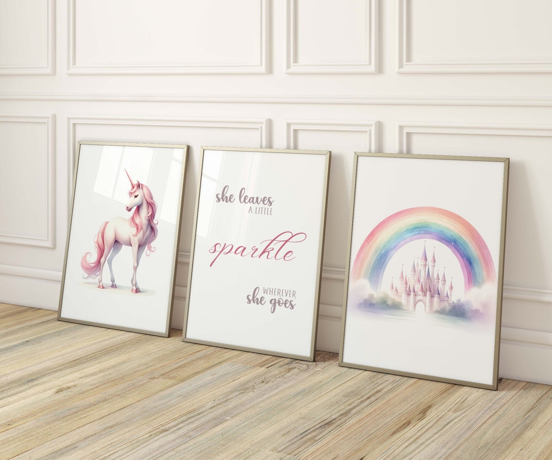 Printable Unicorn, Set of 3,girls Room Decor,girls Wall Art,girls Bedroom Prints,unicorn Pink ...