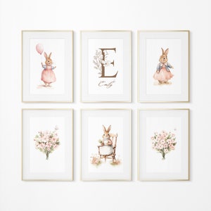 Bunny rabbit print, custom nursery name, baby girl print, Nursery Decor Girl, baby animals nursery, nursery wall art, nursery animals print, baby girl print, baby girl printable, nursery decor girl, personalised nursery decor, nursery print girl