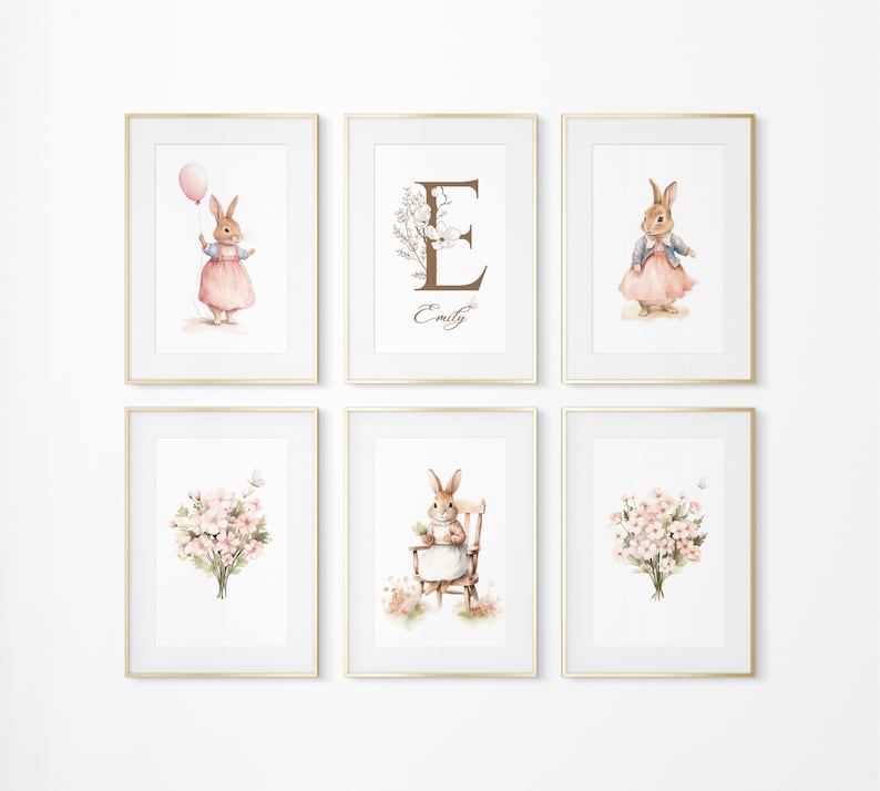 Bunny rabbit print, custom nursery name, baby girl print, Nursery Decor Girl, baby animals nursery, nursery wall art, nursery animals print, baby girl print, baby girl printable, nursery decor girl, personalised nursery decor, nursery print girl